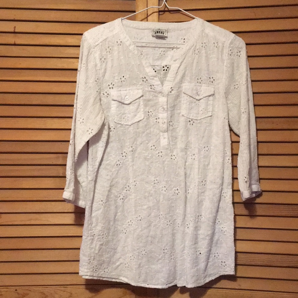 White lace 3/4 button down.